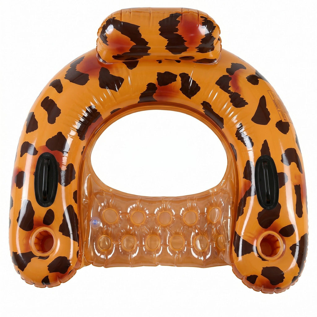 Cow Print Inflatable Pool Float Lounge Chair with Headrest Cup Holder and Handles Durable PVC Float 39.4x43.3in