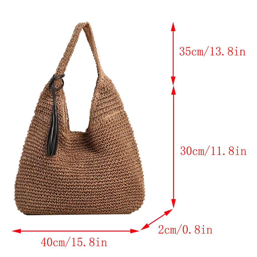 Woven Hobo Shoulder Bag with Magnetic Snap Closure and Tassel Accent