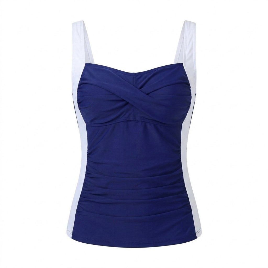Anna-Kaci Swim Womens Tankini Swim Top with Twist Front Contrast Side Panels Adjustable Straps and Ruched Stretch Fabric