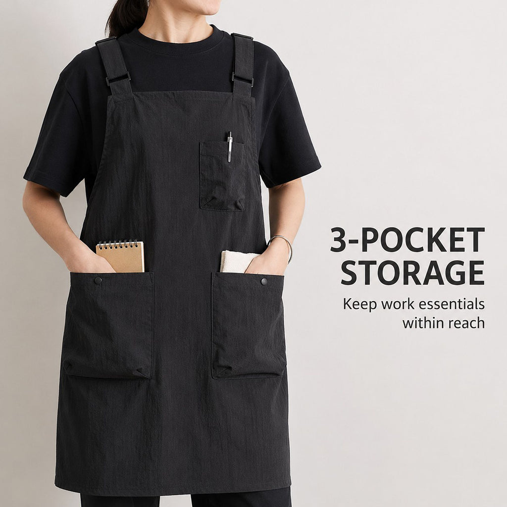 Water Resistant Utility Apron with Adjustable Straps and Three Pockets