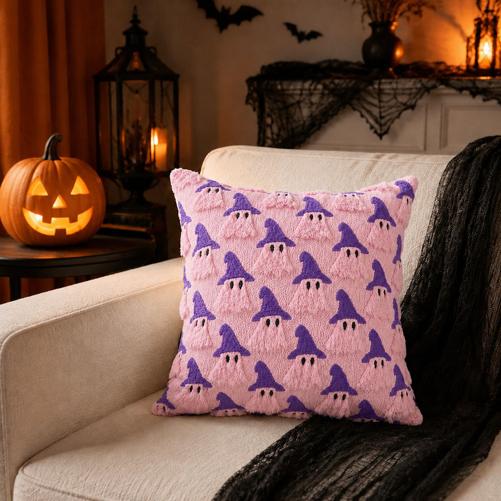 Halloween Tufted Witch Ghost Throw Pillow Cover for Couch Bed and Chair