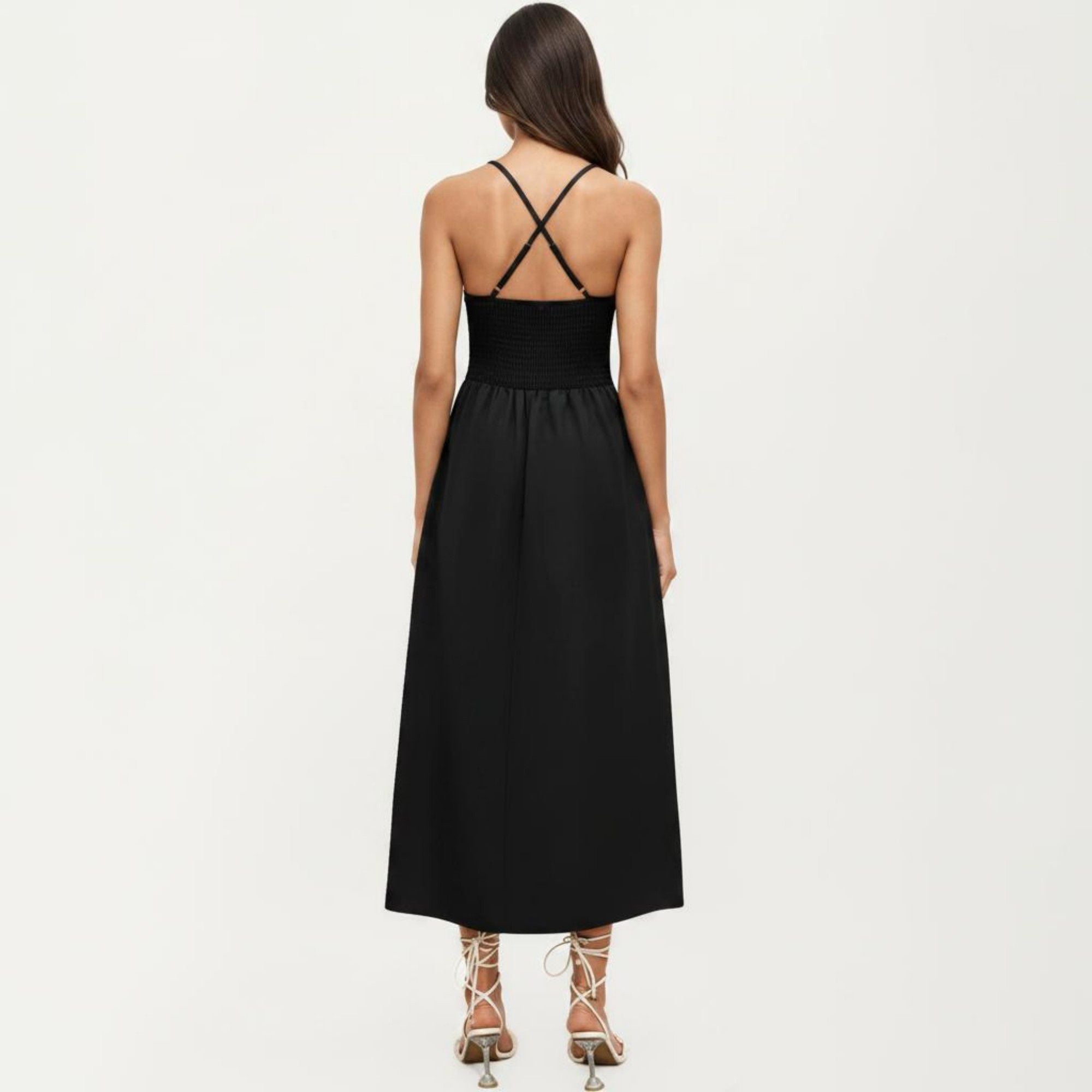 Anna-Kaci Women's Sleeveless Maxi Dress with Cutout Front and Smocked Back
