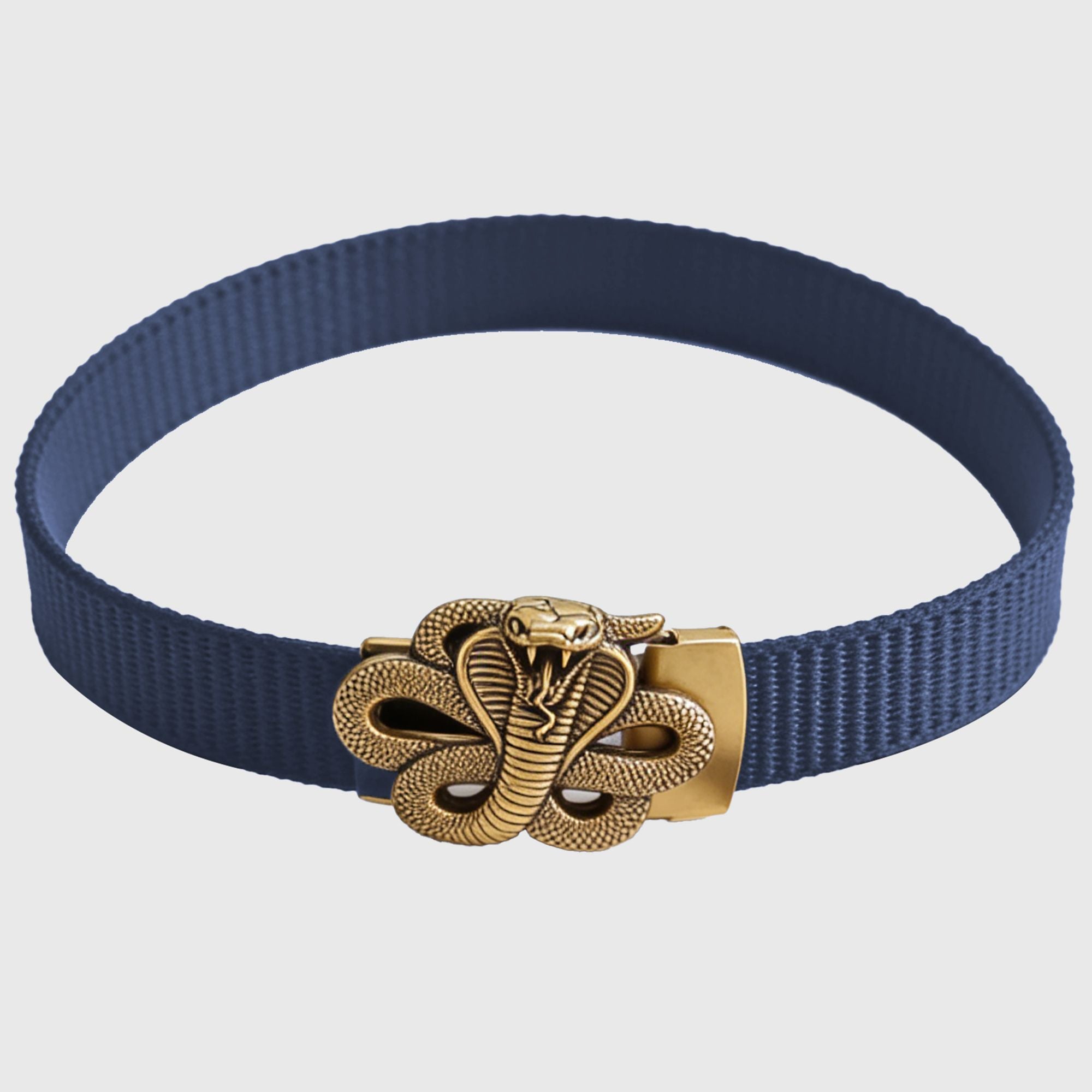 Anna-Kaci Women's Nylon Belt with Gold Cobra Buckle - Bold Statement Buckle Belt for Edgy Casual & Stylish Outfits