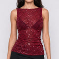 Sequin Sheer Mesh Sleeveless Fitted Top