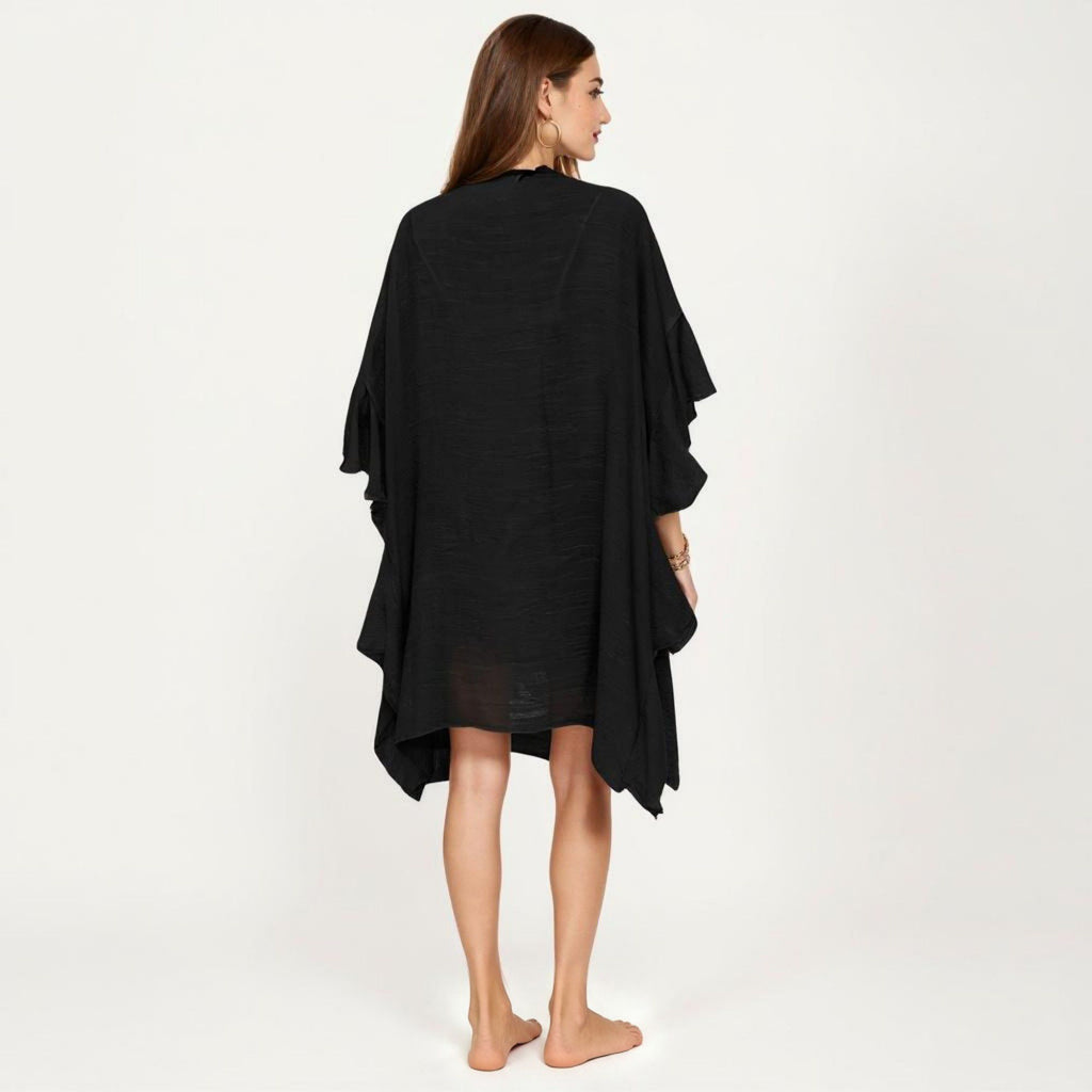 Anna-Kaci Women's Open Front Swim Cover Up Kimono with Ruffle Sleeves Lightweight Beach Cardigan