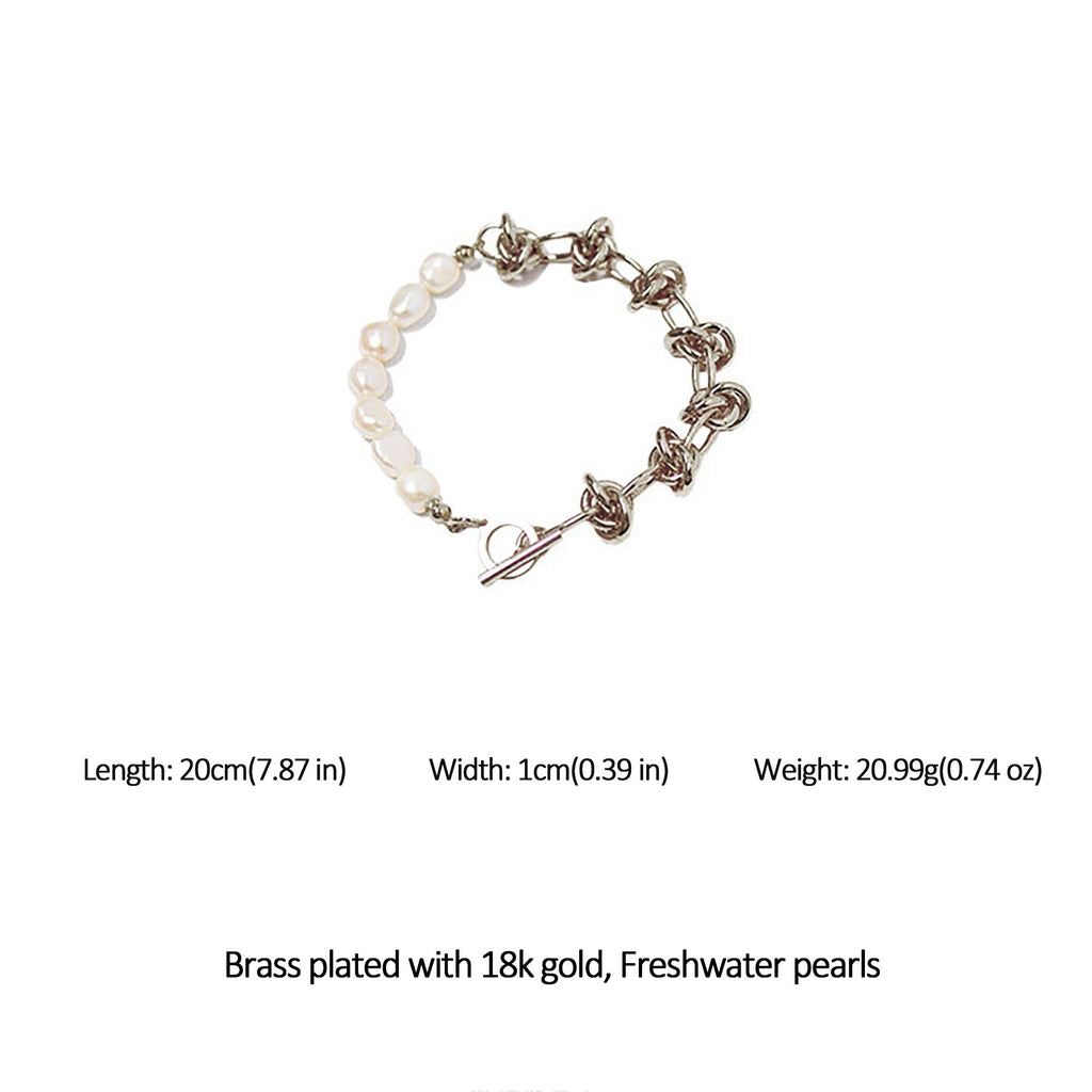 Women's Freshwater Pearl Bracelet - Chunky Knot Chain T-Bar Clasp Bracelet for Elegant Casual & Formal Wear