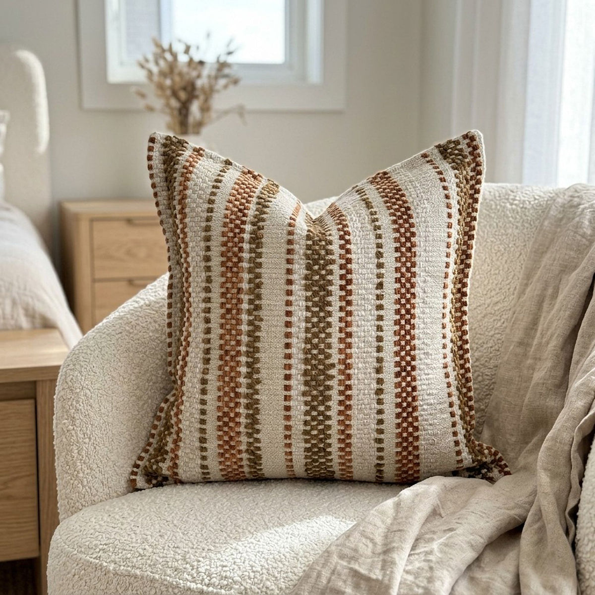Textured Woven Striped Square Decorative Throw Pillow Cover