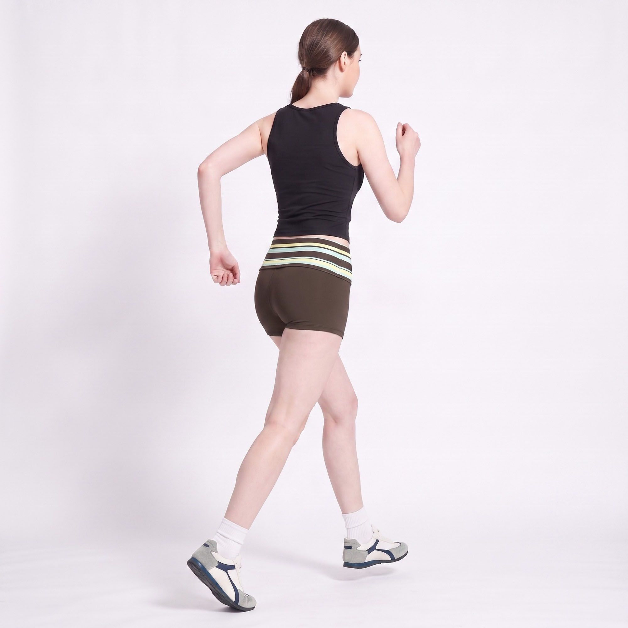 Striped Foldover Waist Fitted Athletic Shorts for Workouts Running and Everyday Activewear