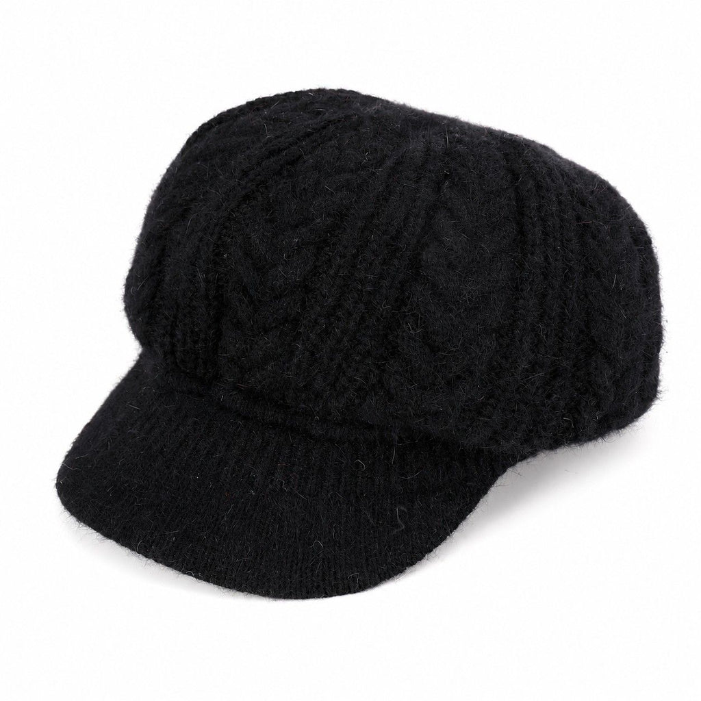 Cable Knit Brim Beanie Faux Fur Lined Warm Winter Hat