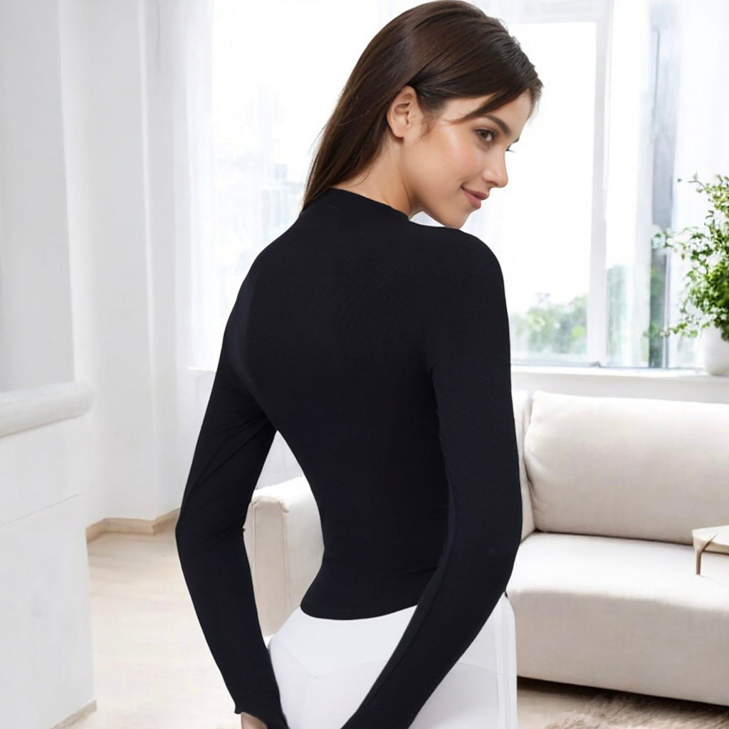 Long Sleeve Athletic Zip-Up Top with Thumb Holes