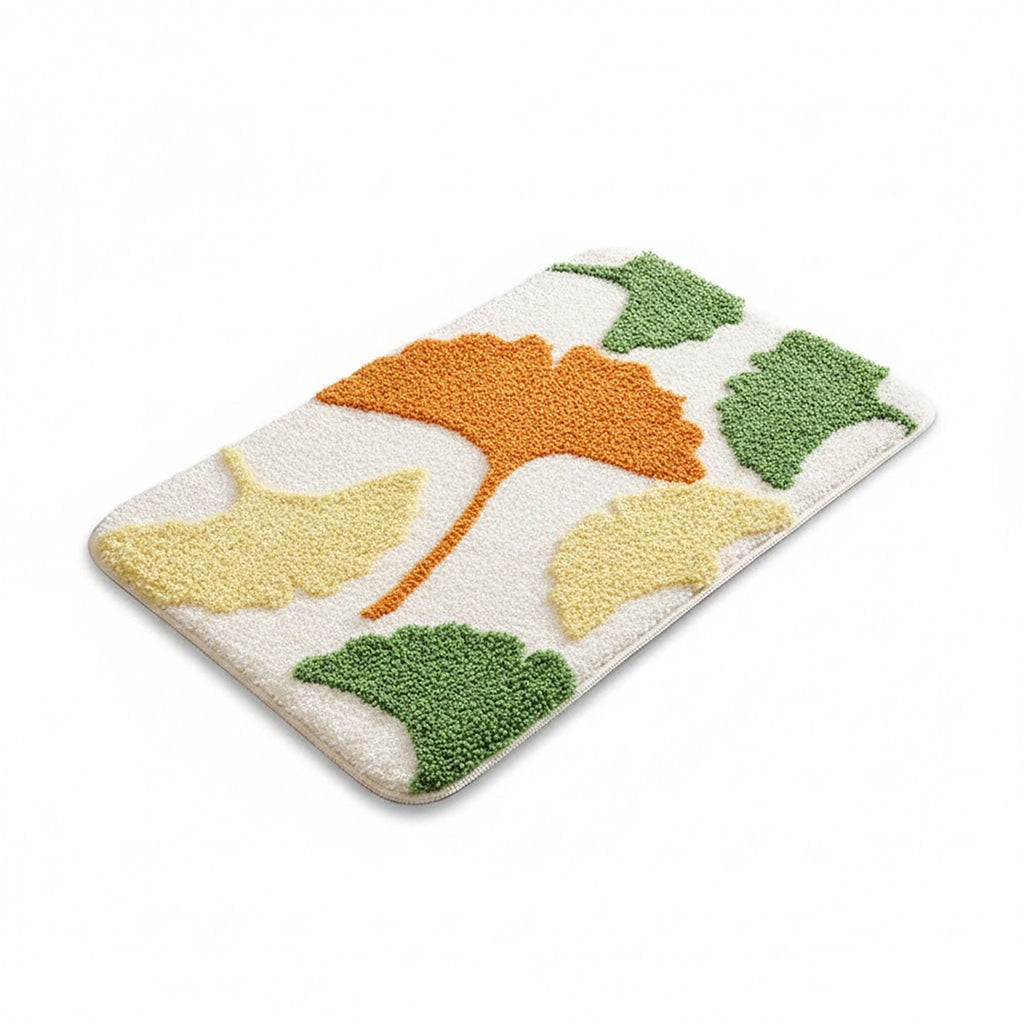 Tufted Floor Mat with Leaf Pattern Non Slip Backing Soft Plush Decorative Indoor Entryway Bathroom Rug