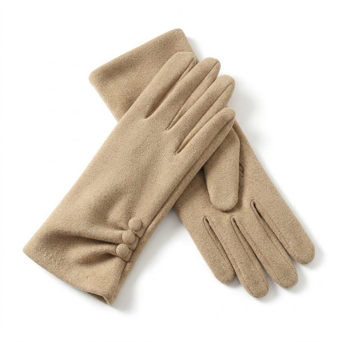Faux Suede Winter Gloves with Pleated Wrist and Button Detail 9.4 x 3.3in