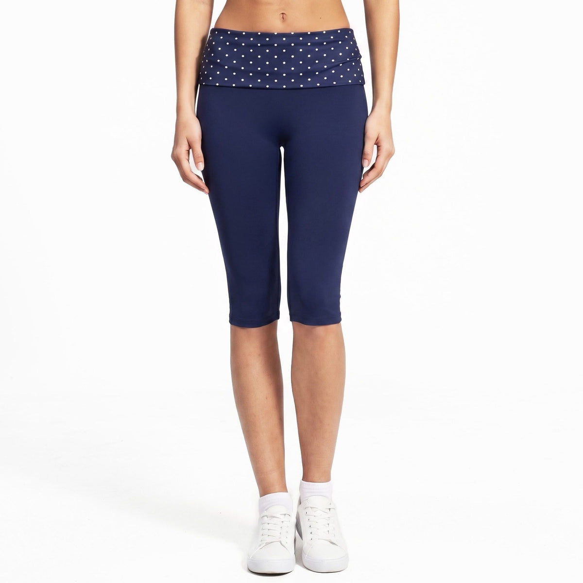 Polka Dot Foldover Waist Capri Leggings Fitted Cropped Yoga Pants for Gym Workouts Dance