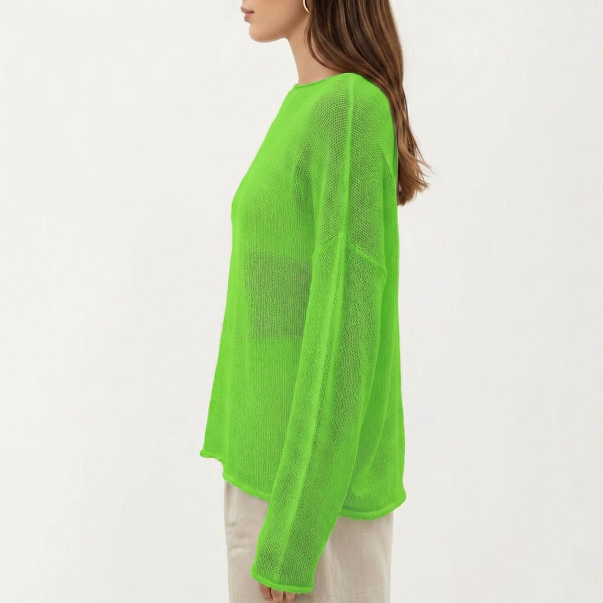 Saco de punto abierto ligero de manga larga Anna-Kaci para mujer con ajuste relajado y textura sutilmente transparente