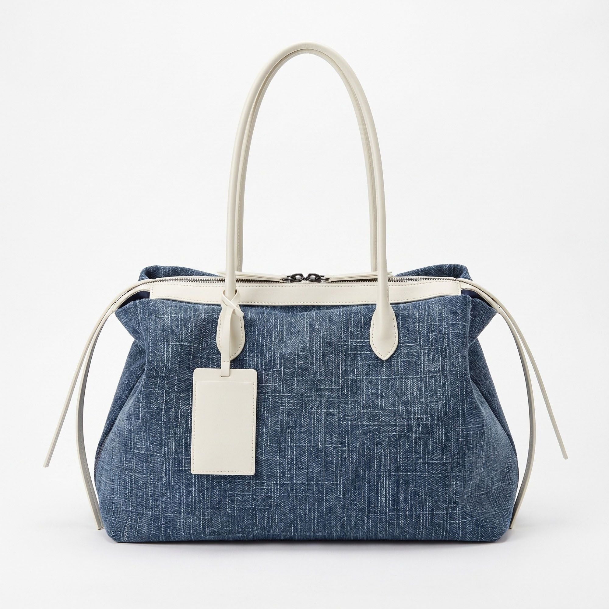 Large Textured Tote Bag with Double Handles and Zip Closure