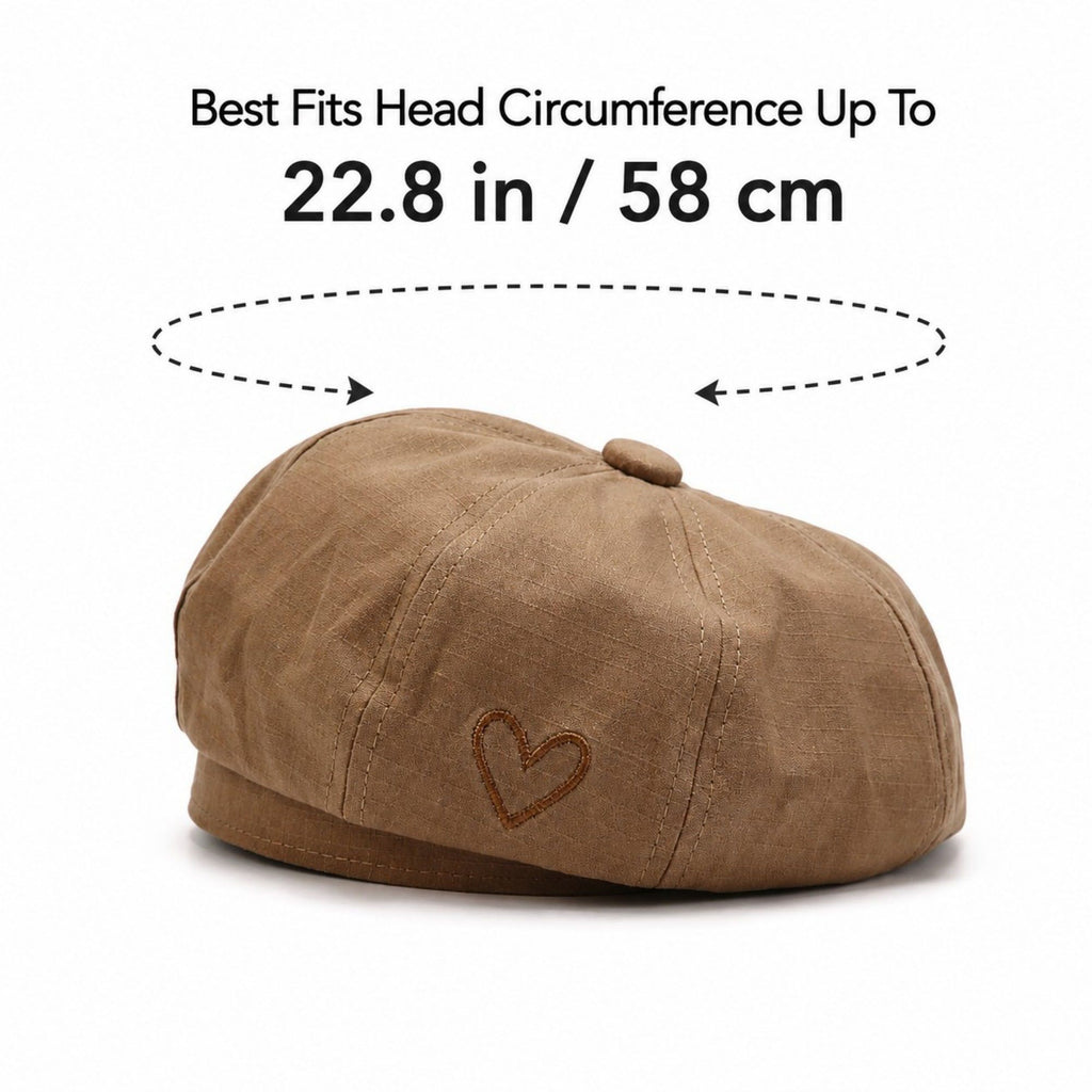 Heart Embroidered Newsboy Cap Textured Baker Boy Hat