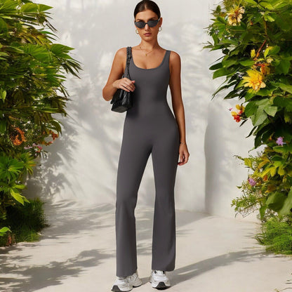 Seamless Flared Bodysuit with Scoop Neck for Activewear