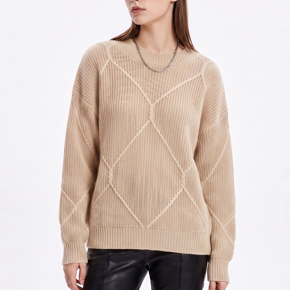Geometric Textured Crewneck Pullover Sweater