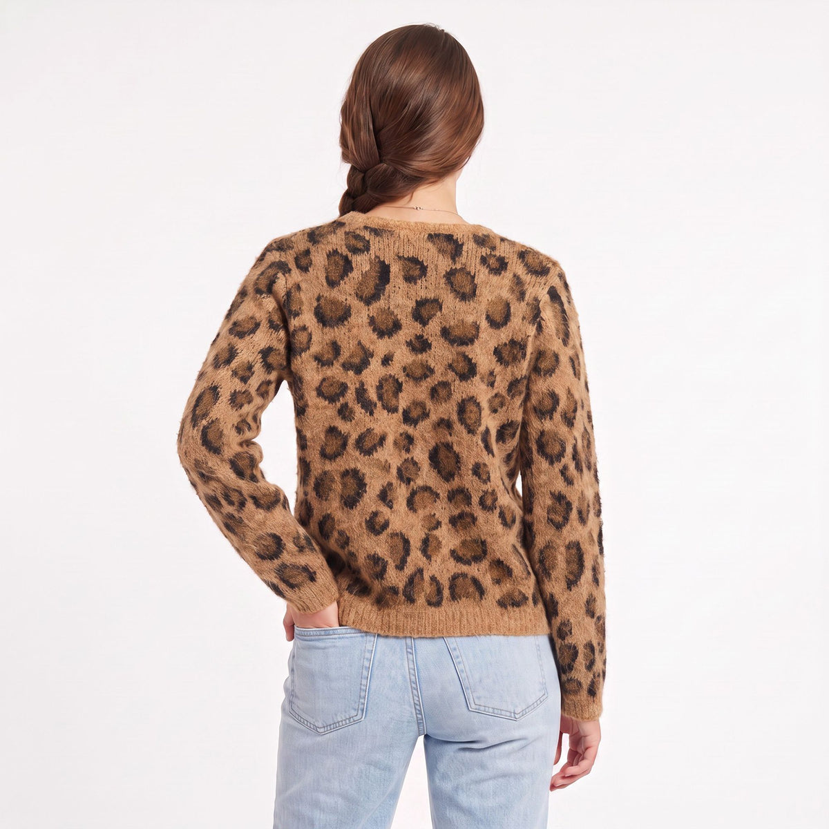 Fuzzy Leopard Print Button Front Cardigan Sweater