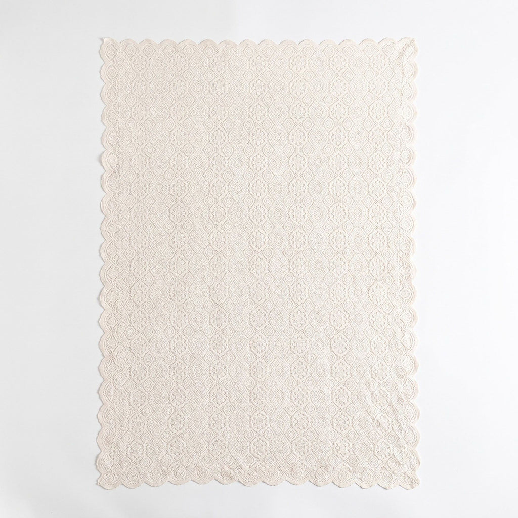 Off White Floral Lace Square Tablecloth with Scalloped Edges 55.1x55.1in