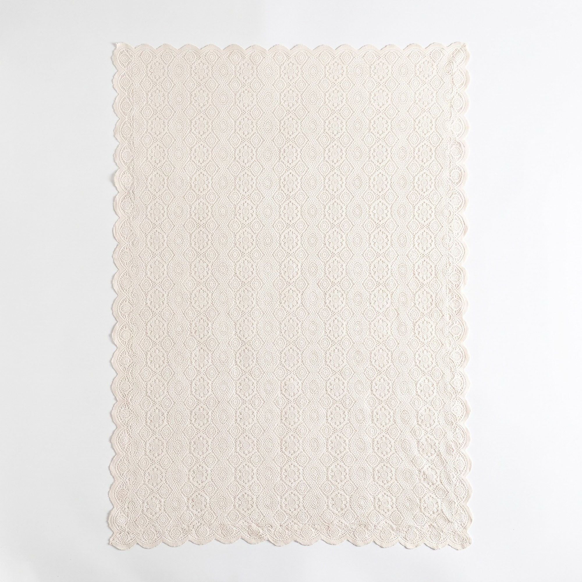 Off White Floral Lace Square Tablecloth with Scalloped Edges 55.1x55.1in