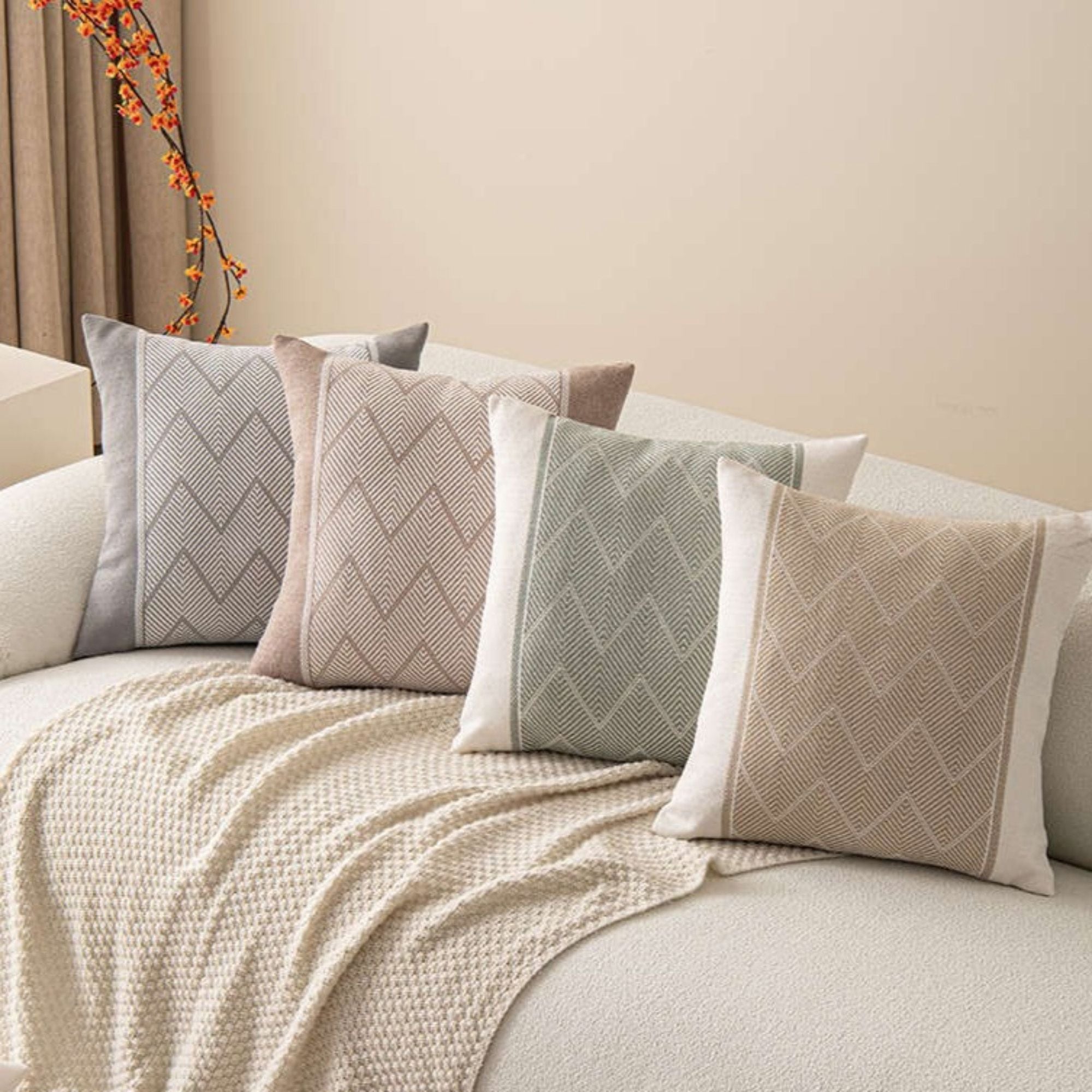 Decorative Throw Pillow Cover 17.7*17.7in Soft Cotton Fabric, Modern Chevron Pattern