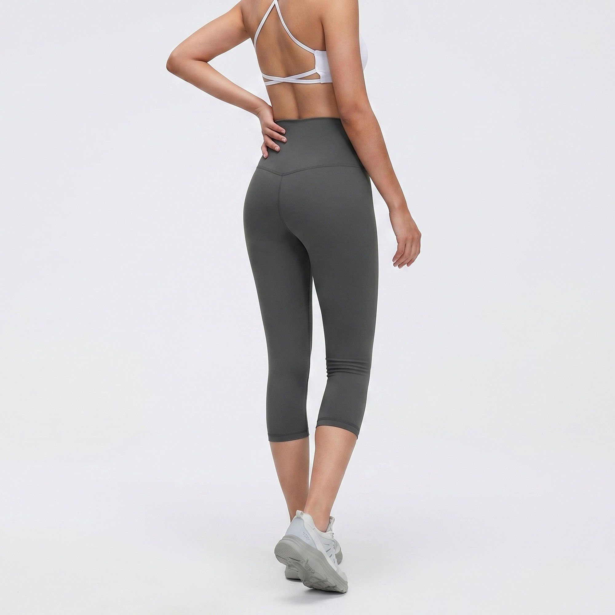 High Waist Capri Leggings with Wide Waistband Smooth Stretch Fit and Pull On Activewear Design