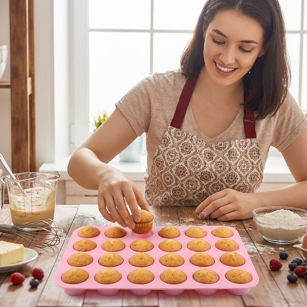 24-Cup Mini Muffin Pan - Non-Stick Bite-Sized Cupcake Mold for Baking