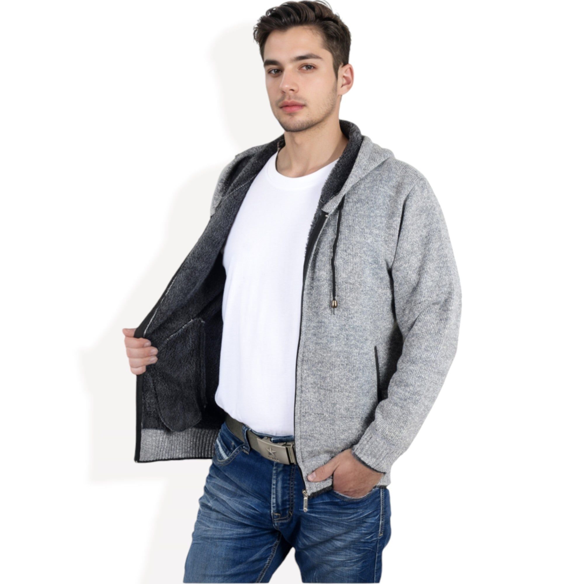 Anna-Kaci Men's Zip-Up Hooded Fleece Jacket with Adjustable Drawstrings and Front Pockets
