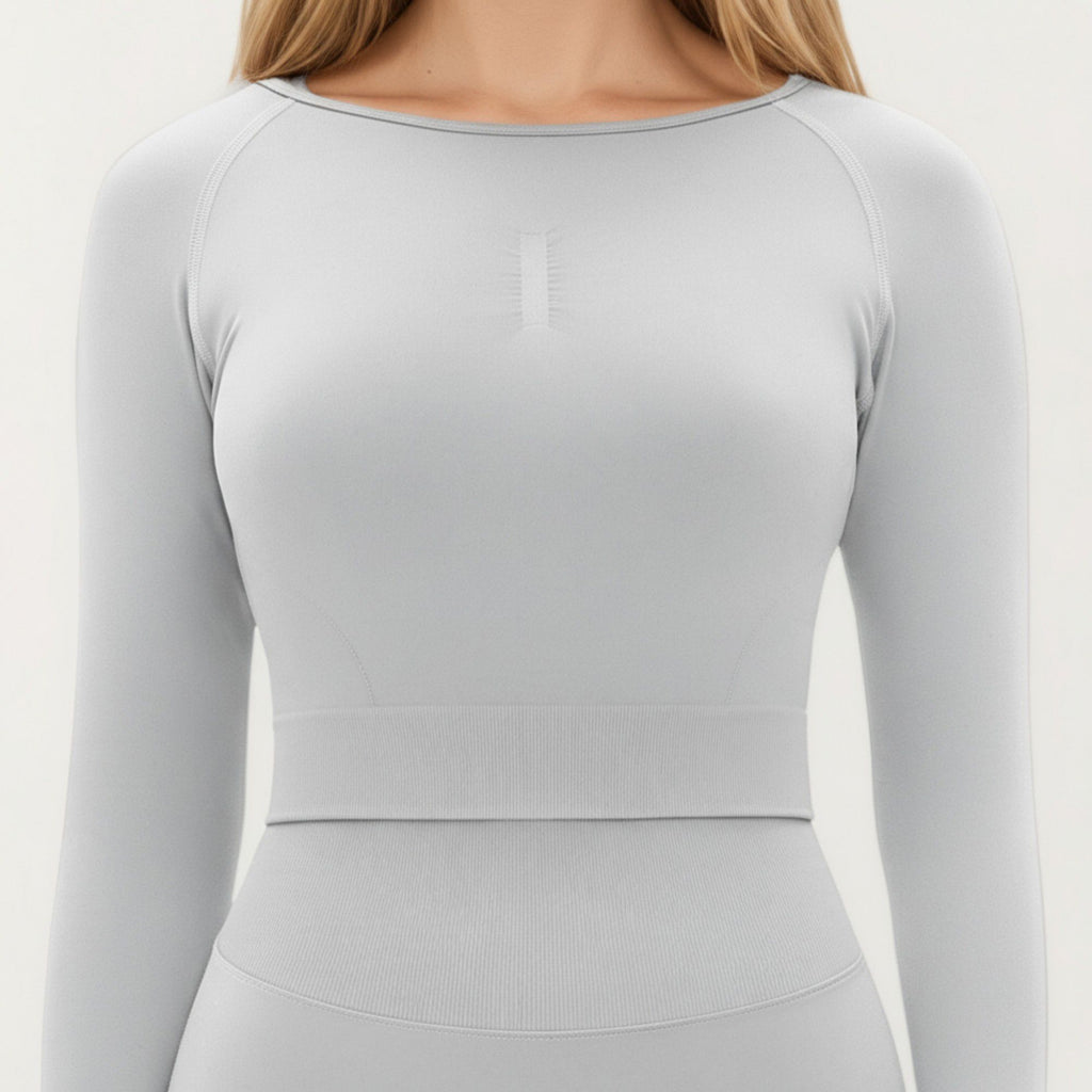 Anna-Kaci Active Women's Seamless Long Sleeve Cropped Top with Thumbhole Cuffs and Fitted Waistband