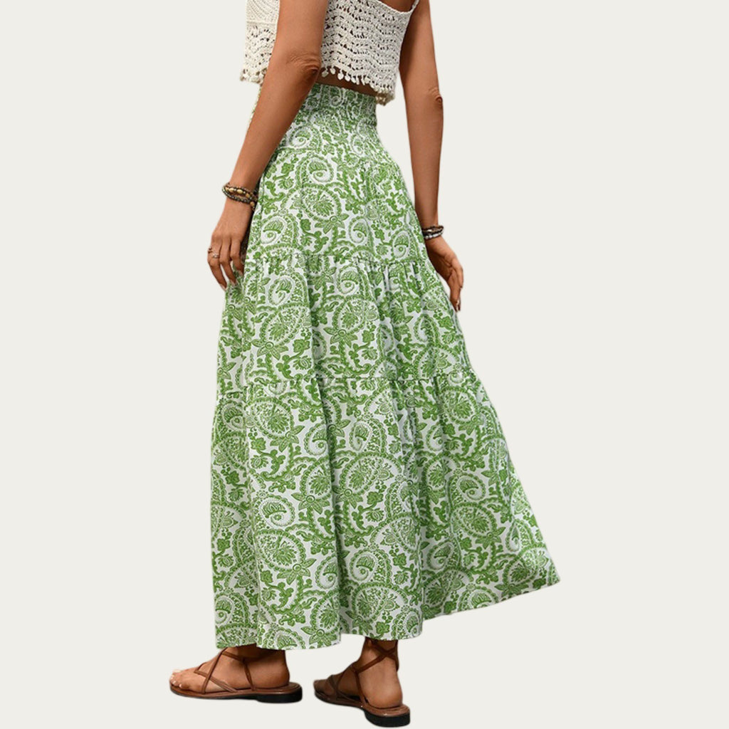 Anna-Kaci Women's High Waist Tiered Maxi Skirt with Paisley Print Drawstring Waist Tassel Tie Flowy A-Line Fit