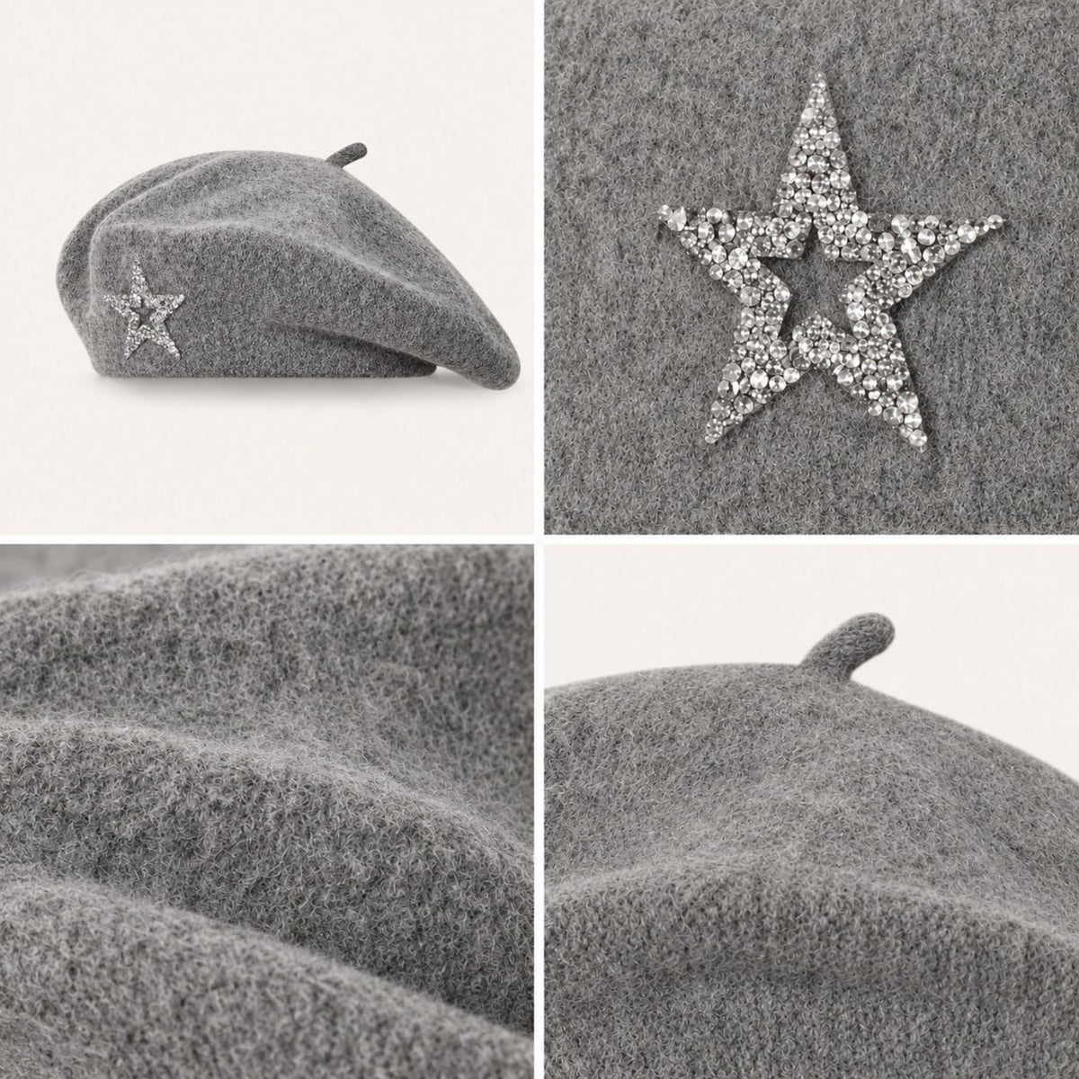 Rhinestone Star Embellished Knit Wool Beret