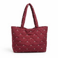 Quilted Tote Bag Large Capacity Shoulder Bag with Bow Embroidery and Magnetic Closure