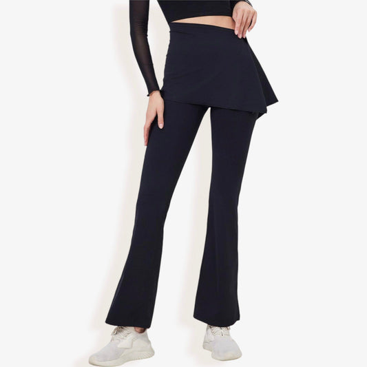 High Waist Flare Pants with Layered Skirt Overlay
