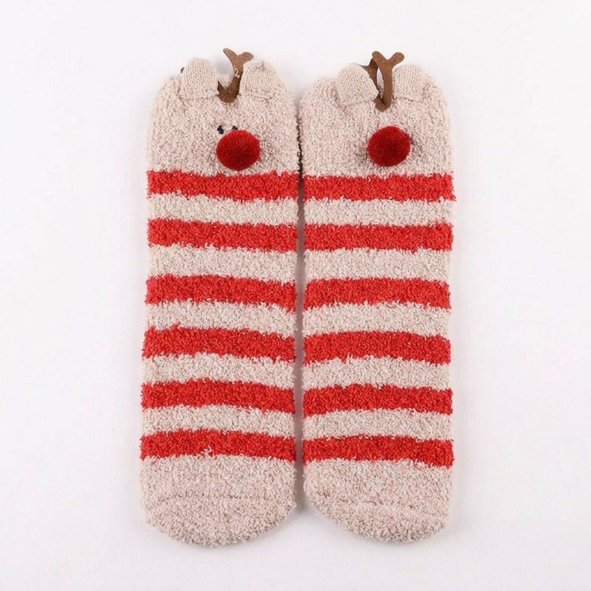 Fuzzy Reindeer Crew Socks 2 Pair US 5-10.5
