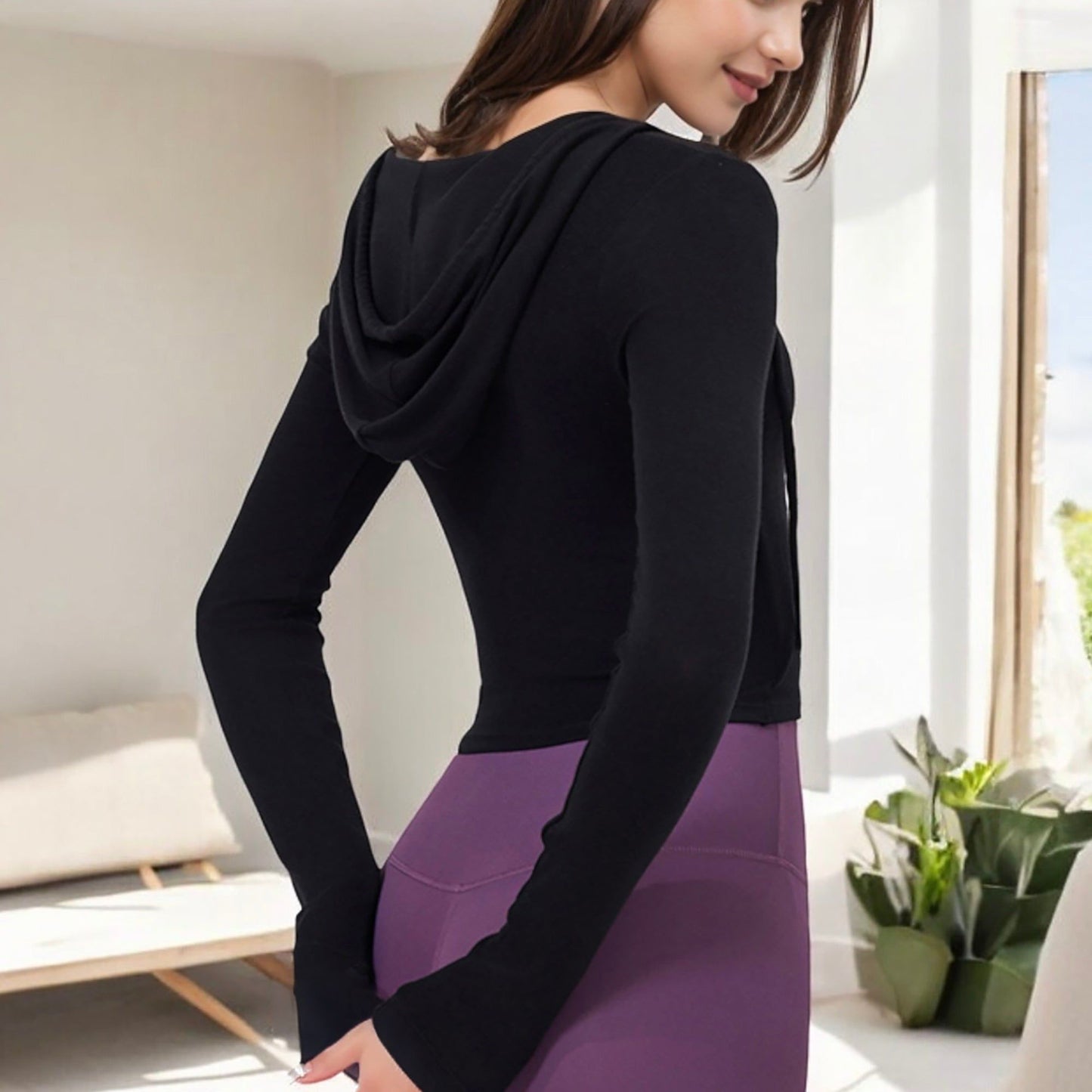 Hooded Long Sleeve Wrap-Around Activewear Top