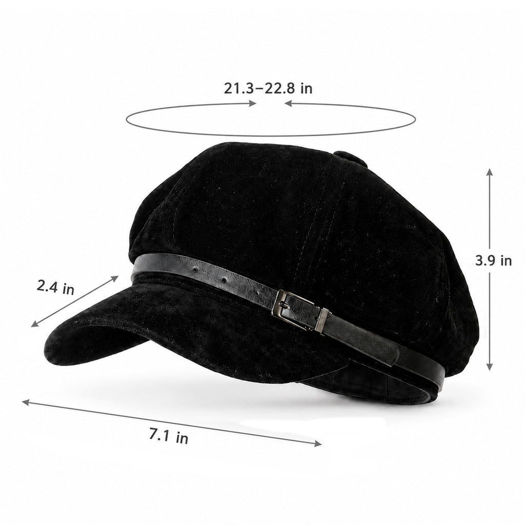 Faux Suede Newsboy Cap Vintage Baker Boy Hat with Buckle Band