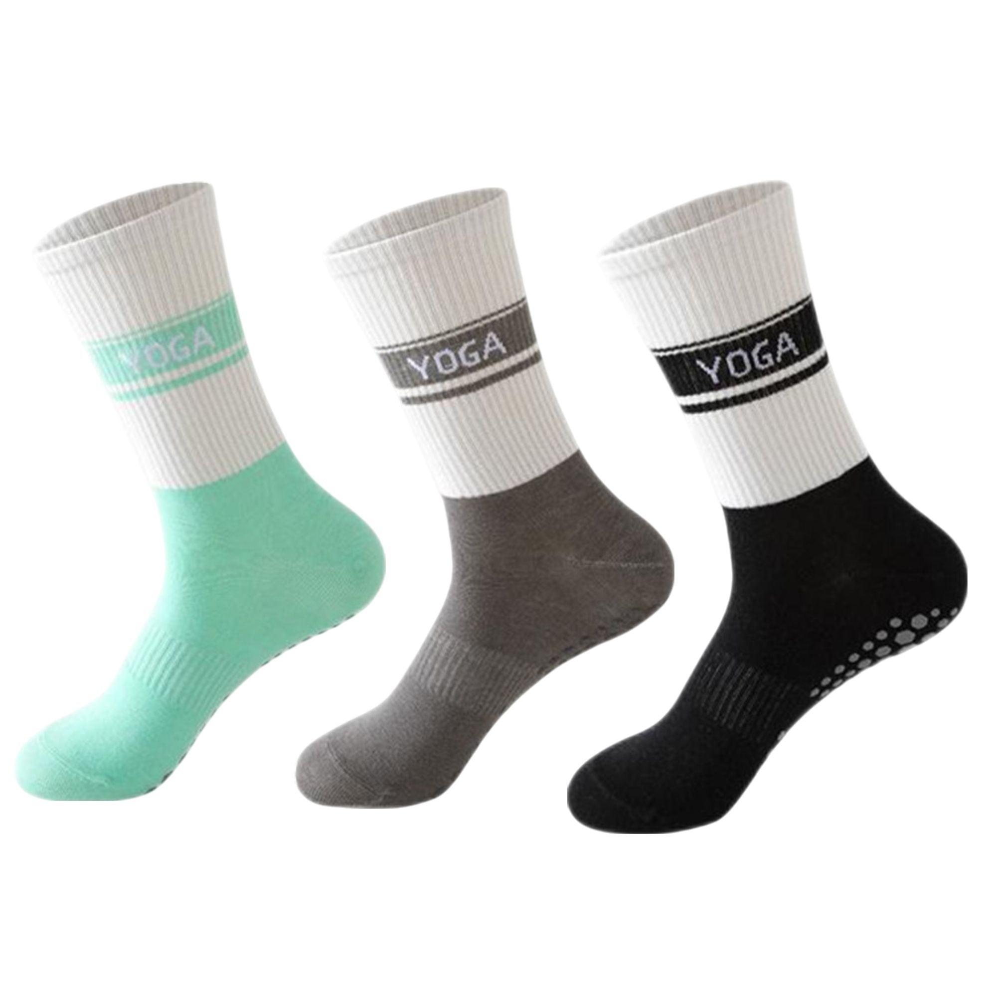 Anna-Kaci 3 Pairs Women's Non-Slip Yoga Crew Socks Soft Cotton Grip Sole Ribbed Cuff for Fitness