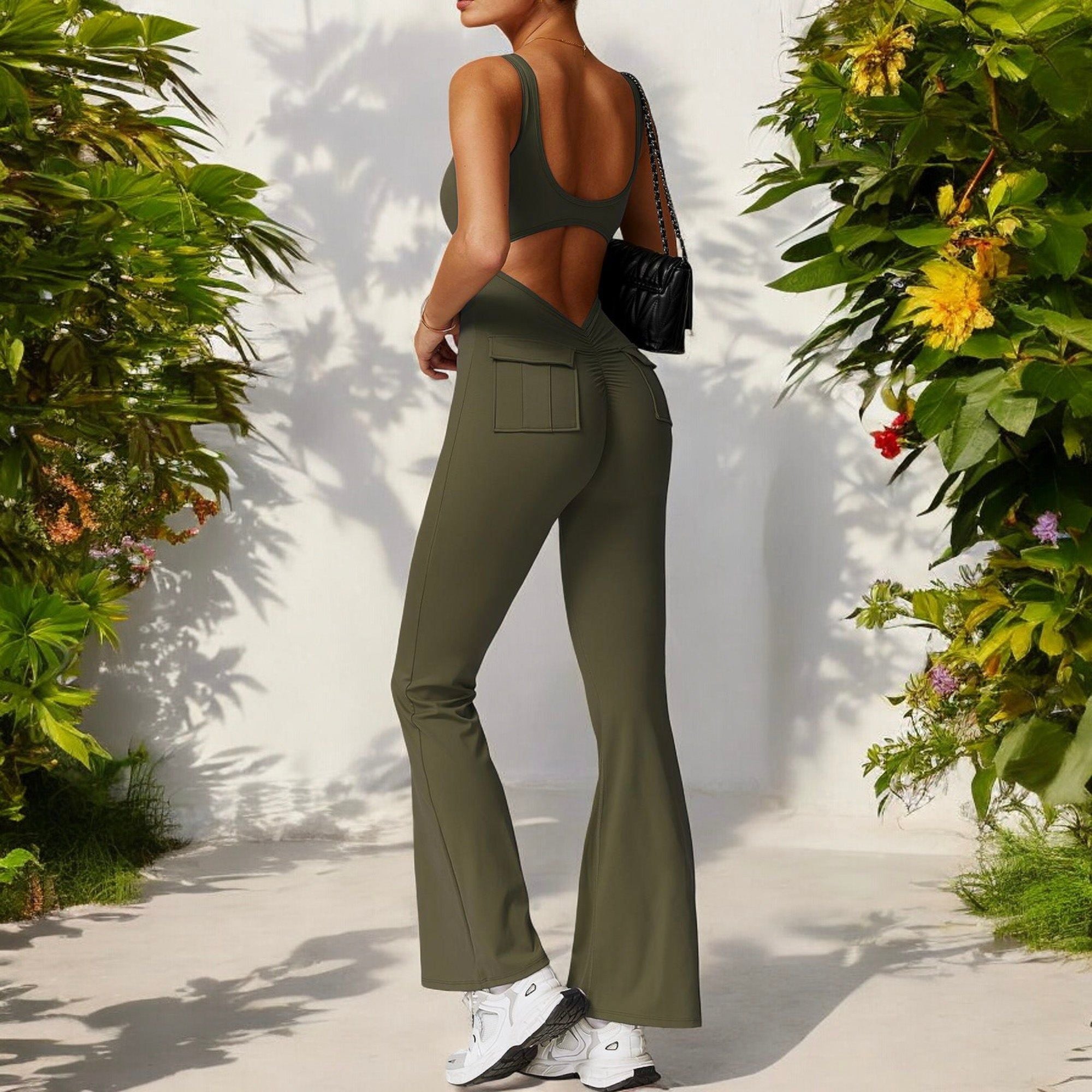 Seamless Flared Bodysuit with Scoop Neck for Activewear