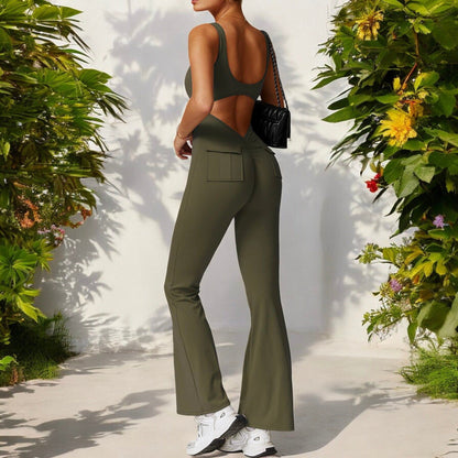 Seamless Flared Bodysuit with Scoop Neck for Activewear