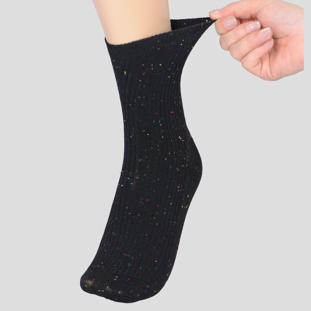 Anna-Kaci Women's Chic Style Solid Speckled Crew Socks Non Slip Cotton for Casual 2 Pairs 4 Season