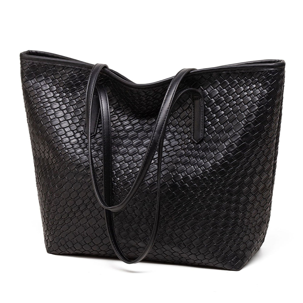 Woven Tote Bag Large Shoulder Handbag with Zipper Closure and Interior Pocket