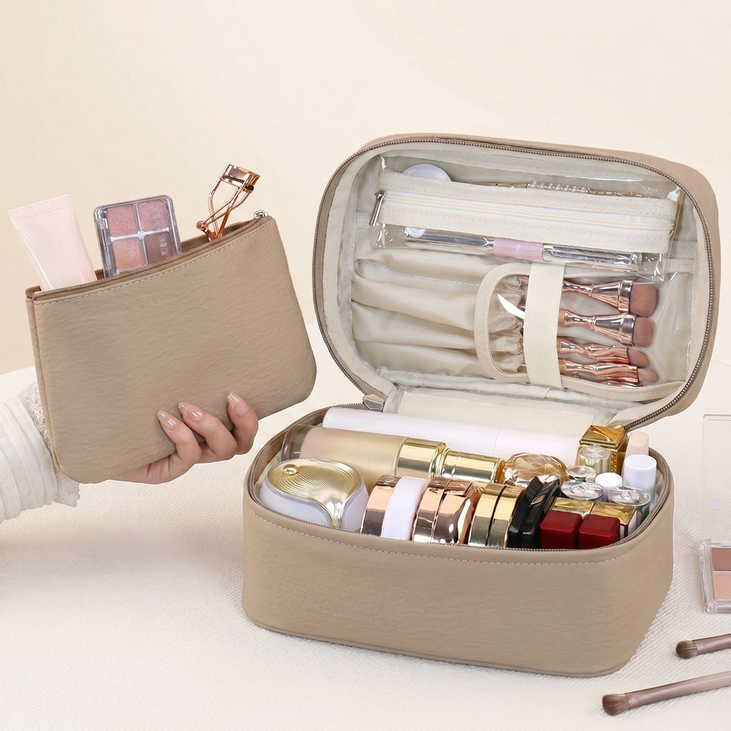 Travel Makeup Organizer Case with Removable Cosmetic Pouch Waterproof Storage Bag Set