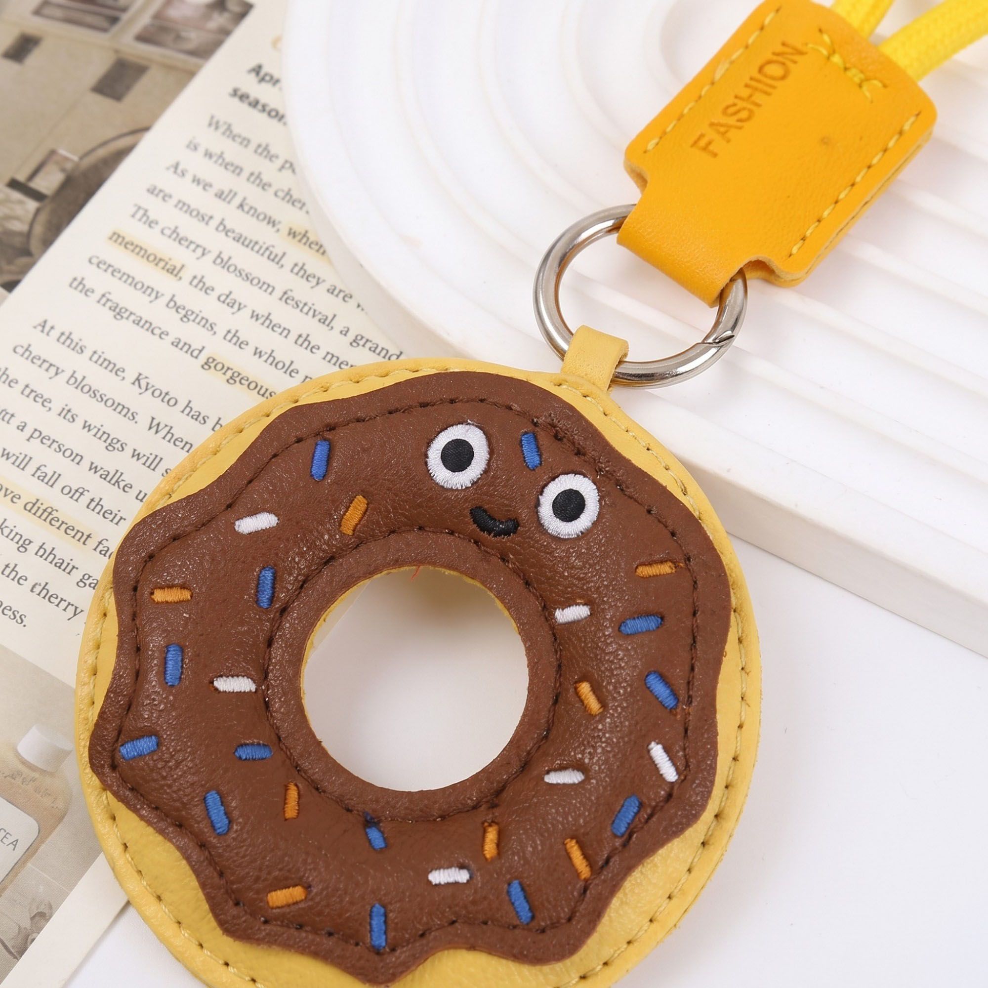 2-Piece Womens Padded Bag Charm with Hanging Strap and Stitched Detail