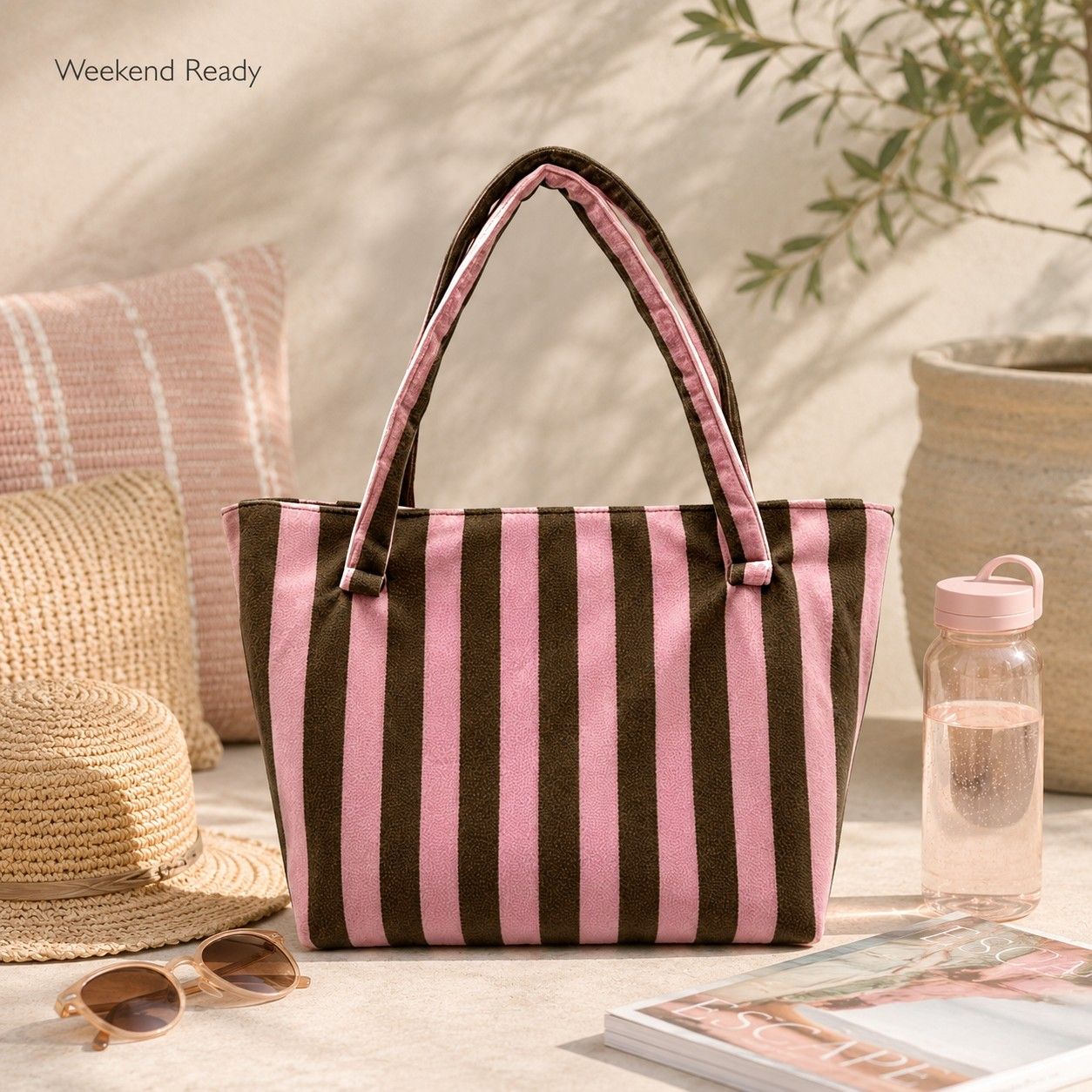 Striped Terry Cloth Tote Bag Roomy Beach and Travel Shoulder Carryall