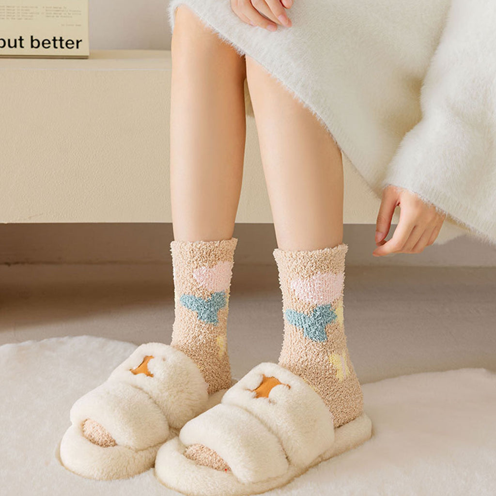 Anna-Kaci 3-Pair Fuzzy Floral Print Lounge Socks with Soft Texture and Cozy Fit