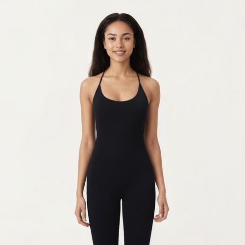 Anna-Kaci Active Women's Scoop Neck Full-Length Activewear Bodysuit with Spaghetti Straps