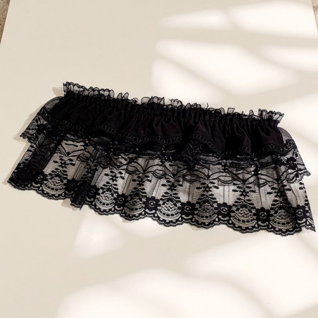 Anna-Kaci Women's Ruffled Lace Overlay Waist Belt with Scalloped Hem and Ribbon Tie 45.5in