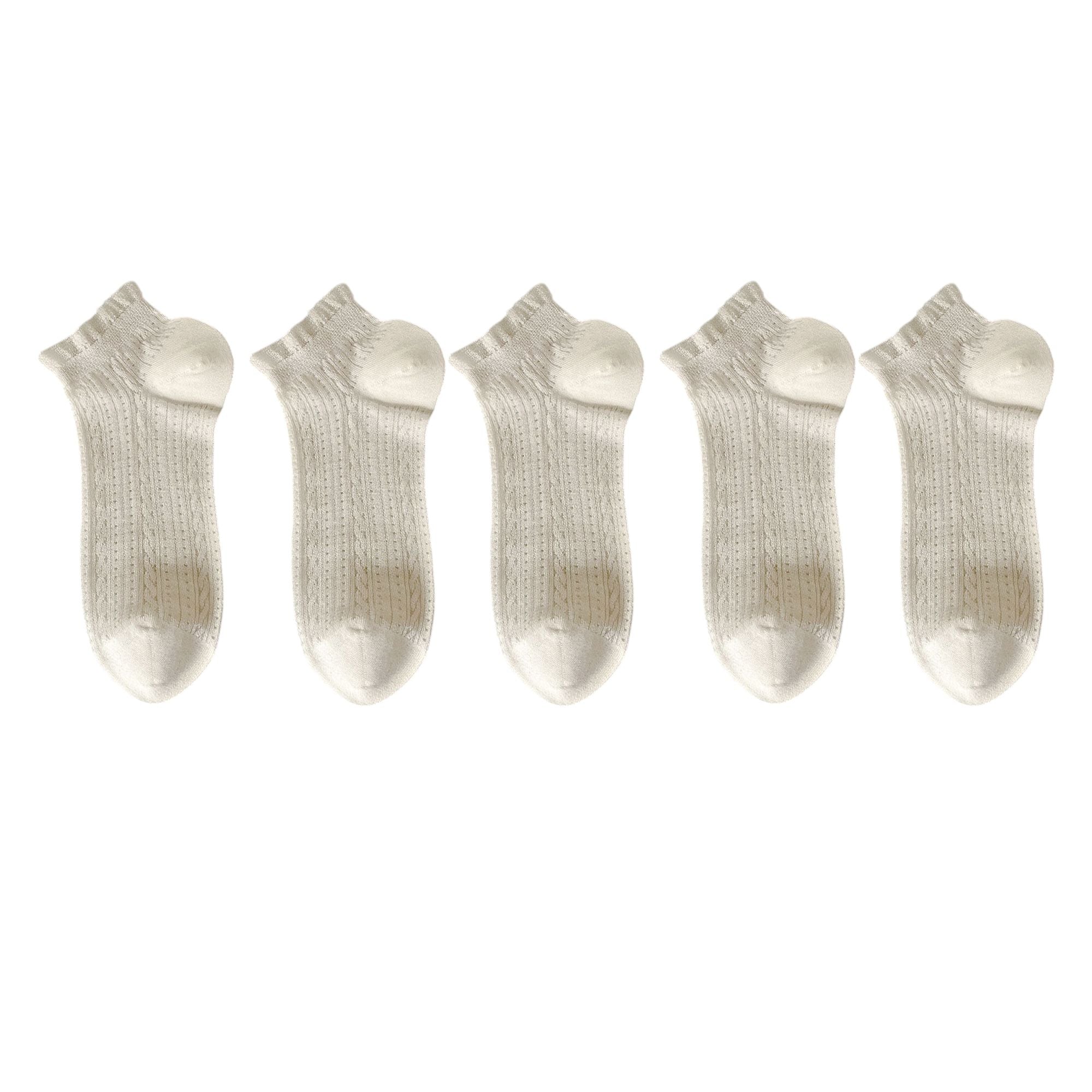 Anna-Kaci 5 Pairs Women's Ruffle Cuff Lace Knit Ankle Socks Breathable Soft Stretch Fabric with Multiple Color Options