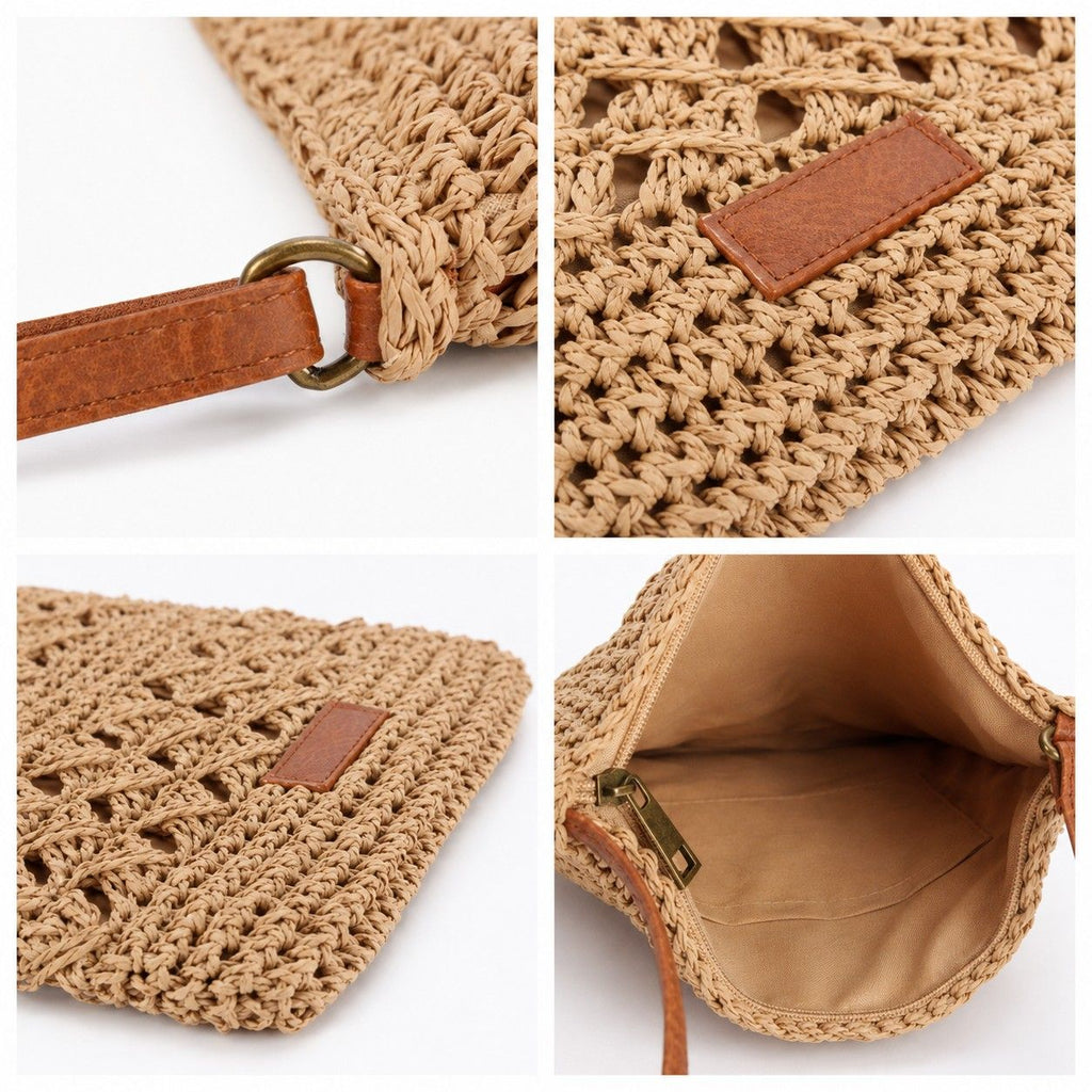 Textured Woven Crossbody Bag with Adjustable Strap Zip Closure and Slip Pocket